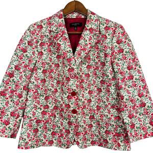 Talbots 2011 Needlepoint Style Floral Blazer Triple Button Pink Red - 14P